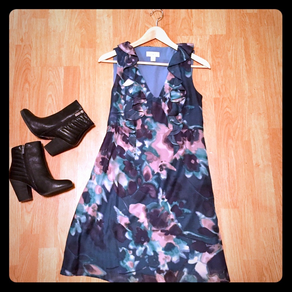 🎉 HP 🎉 Aqua/ Navy LOFT ruffle dress. Size 0